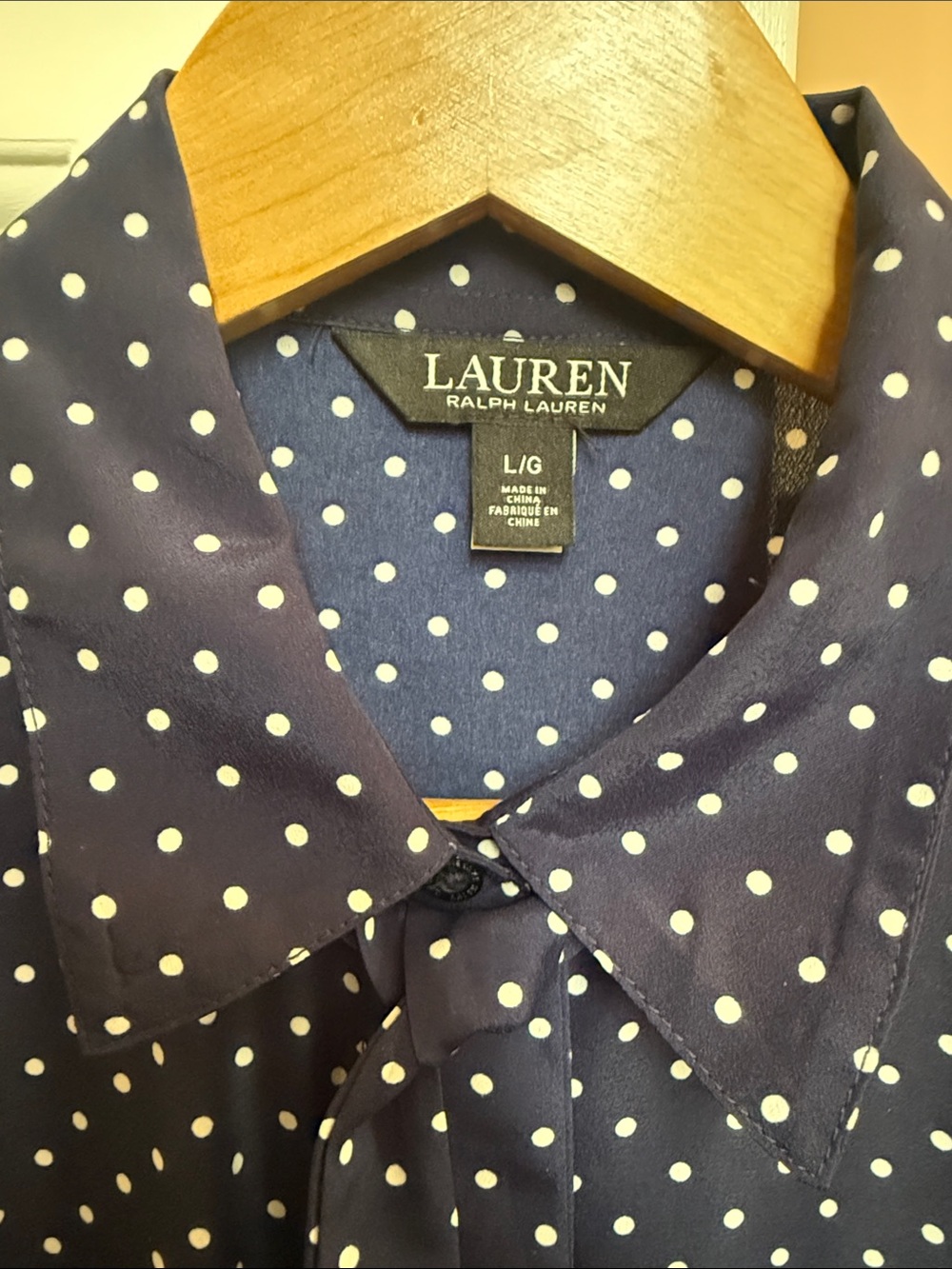 Lauren Ralph Lauren Navy Blue Polka Dot Button-Up Shirt